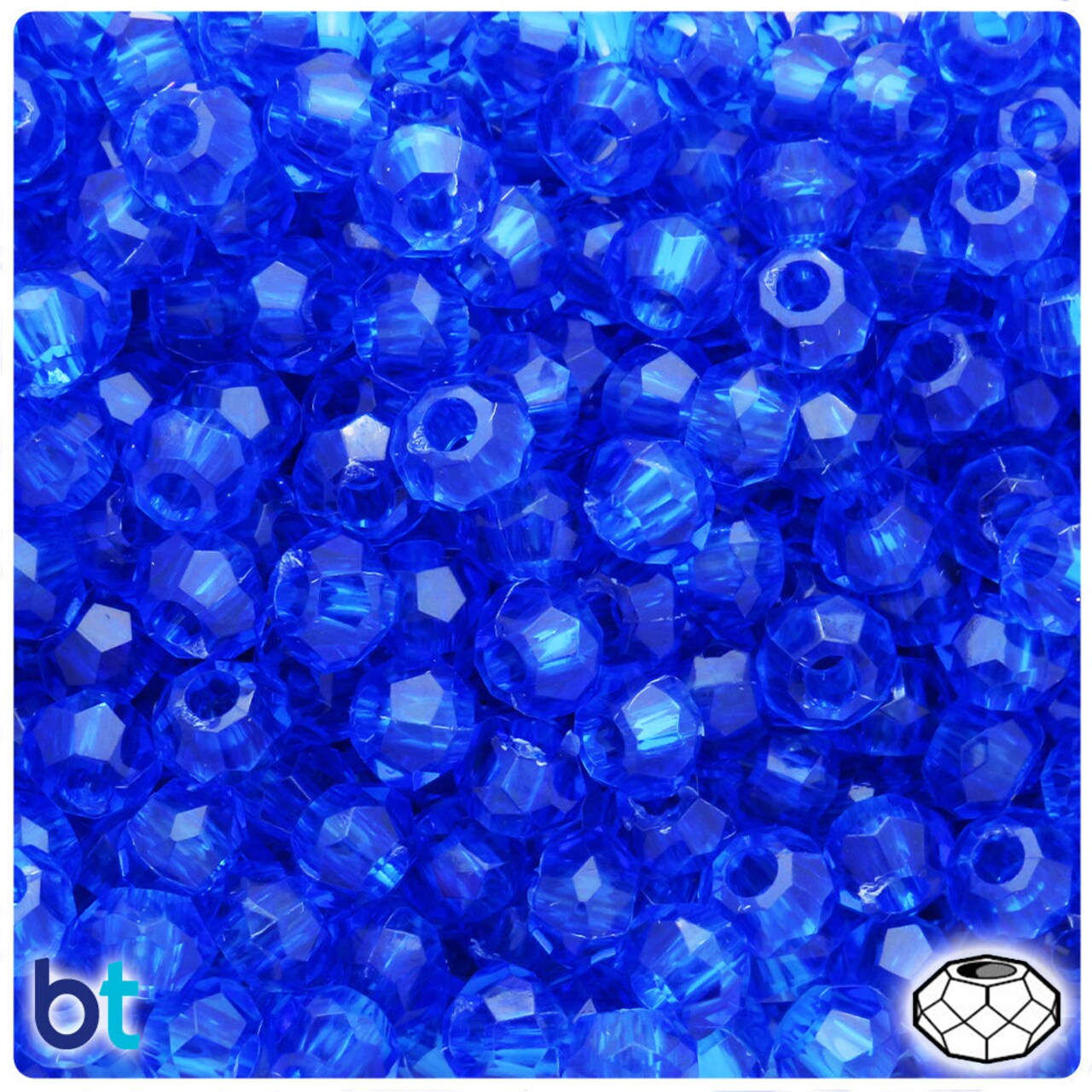 BeadTin Dark Sapphire Transparent 10mm Squatty Bicone Plastic Craft Beads (30pcs)